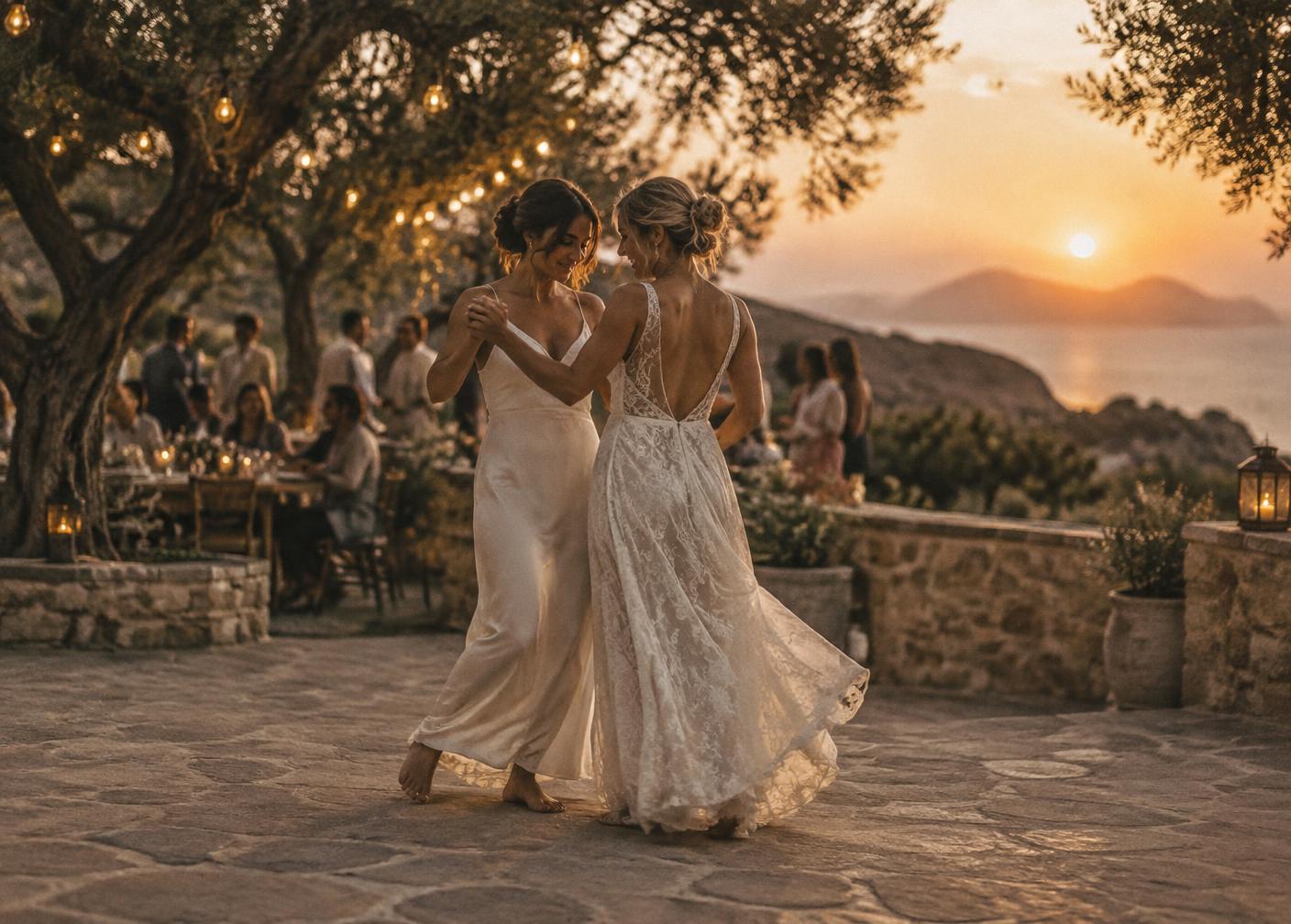 A sunset celebration beneath the olive trees